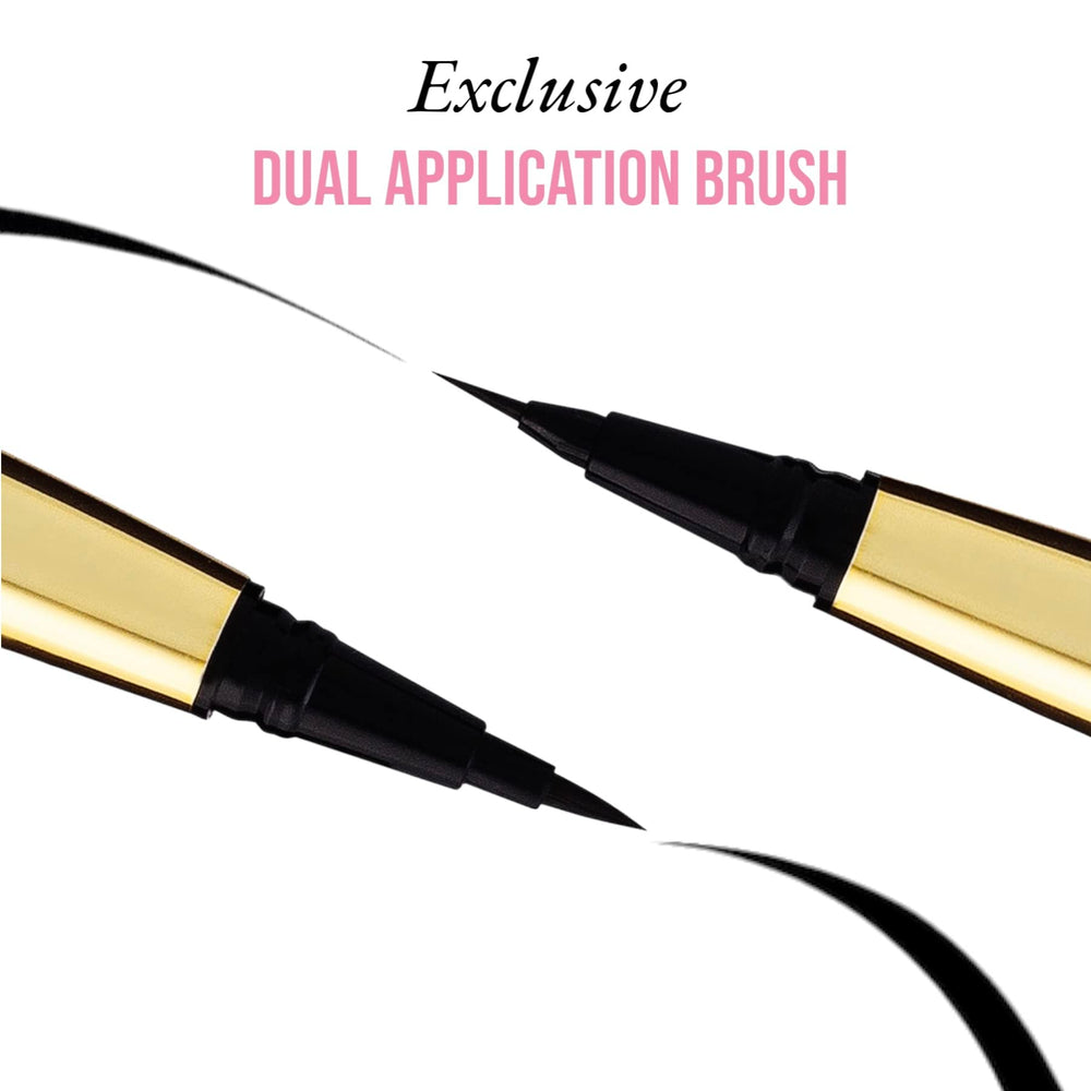 Rouge & Rogue eyeliner applied on eyelid demonstrating clean wing and long-lasting definition