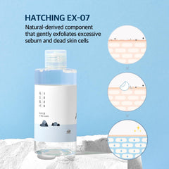 ROUND LAB Dokdo toner patted into hand demonstrating fast absorption benefit