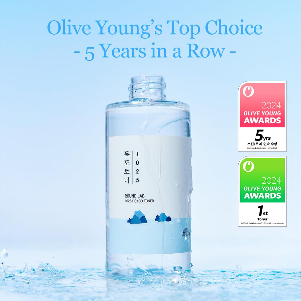 ROUND LAB toner pouring on hand for quick absorption and oil control