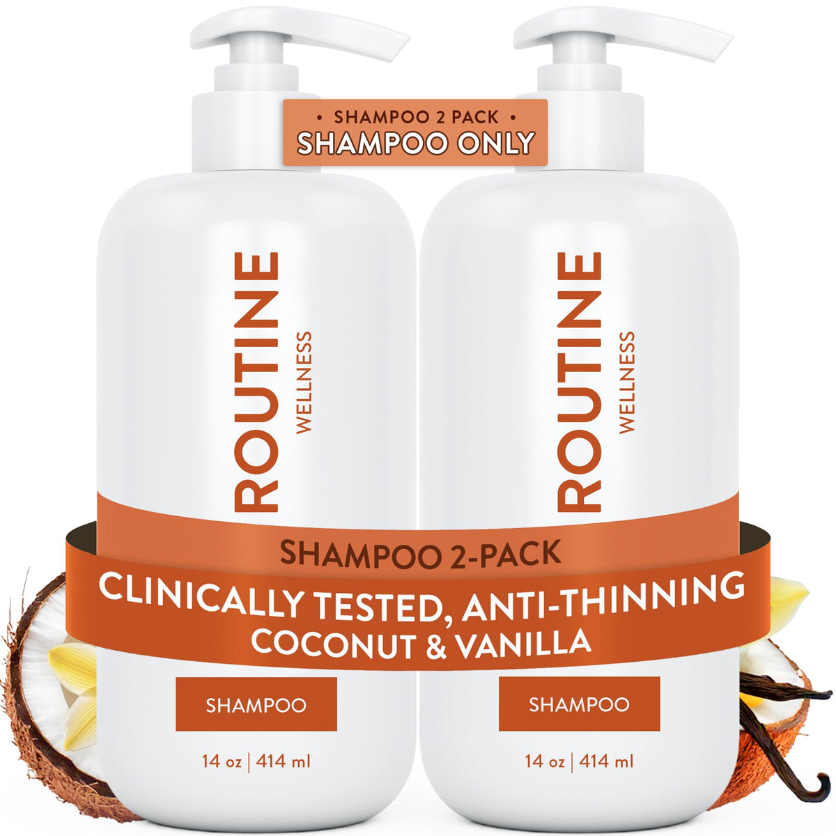 Routine Wellness front bottle showing label and benefit of fuller-looking hair