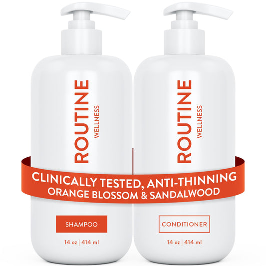 Routine Wellness front packaging showing orange blossom sandalwood scent and set benefits