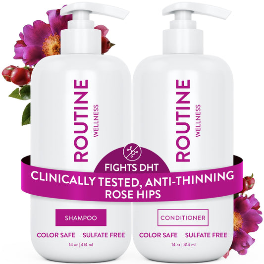 Routine Wellness front packaging showing the rose hips set for fuller-looking hair