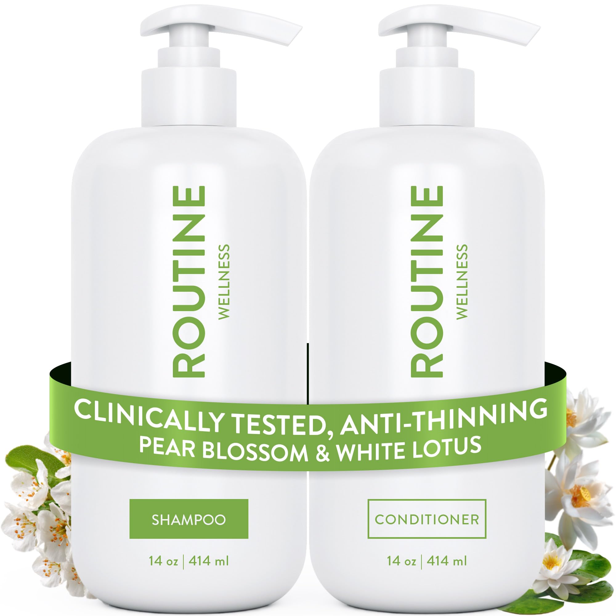Routine Wellness front packaging showing shampoo and conditioner for fuller hair