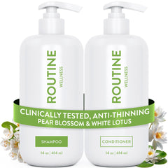 Routine Wellness front packaging showing shampoo and conditioner for fuller hair