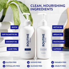 Routine Wellness shampoo lather texture demonstrating gentle cleansing and volume
