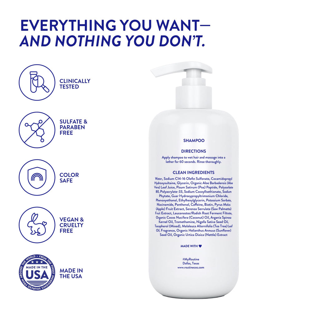 Routine Wellness bottle on bathroom vanity conveying clean, confidence-boosting routine