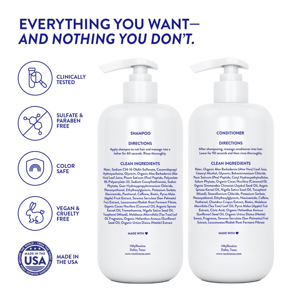 Routine Wellness lifestyle image of woman applying serum for smoother hair
