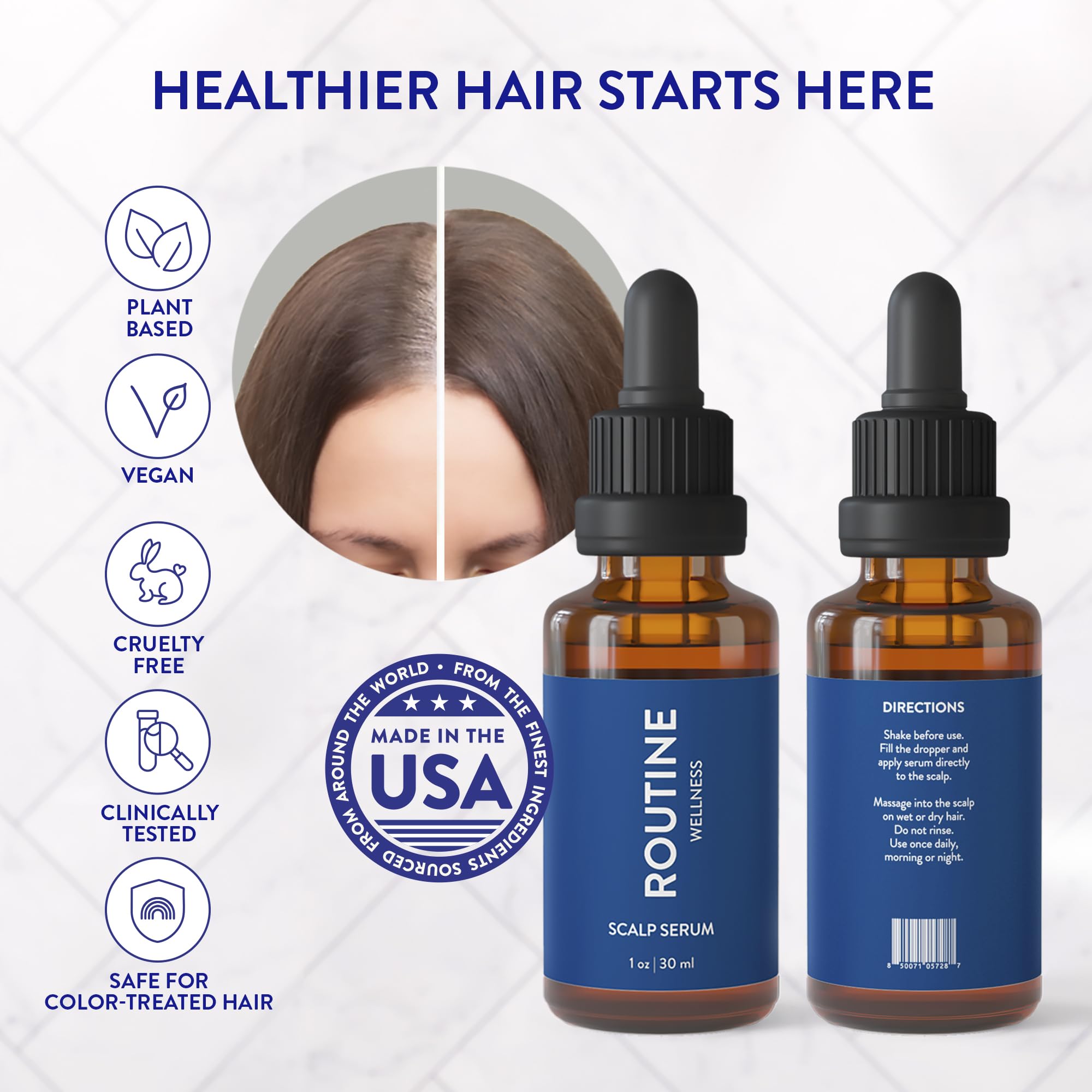 Routine Wellness serum on bathroom counter suggesting simple daily routine benefit