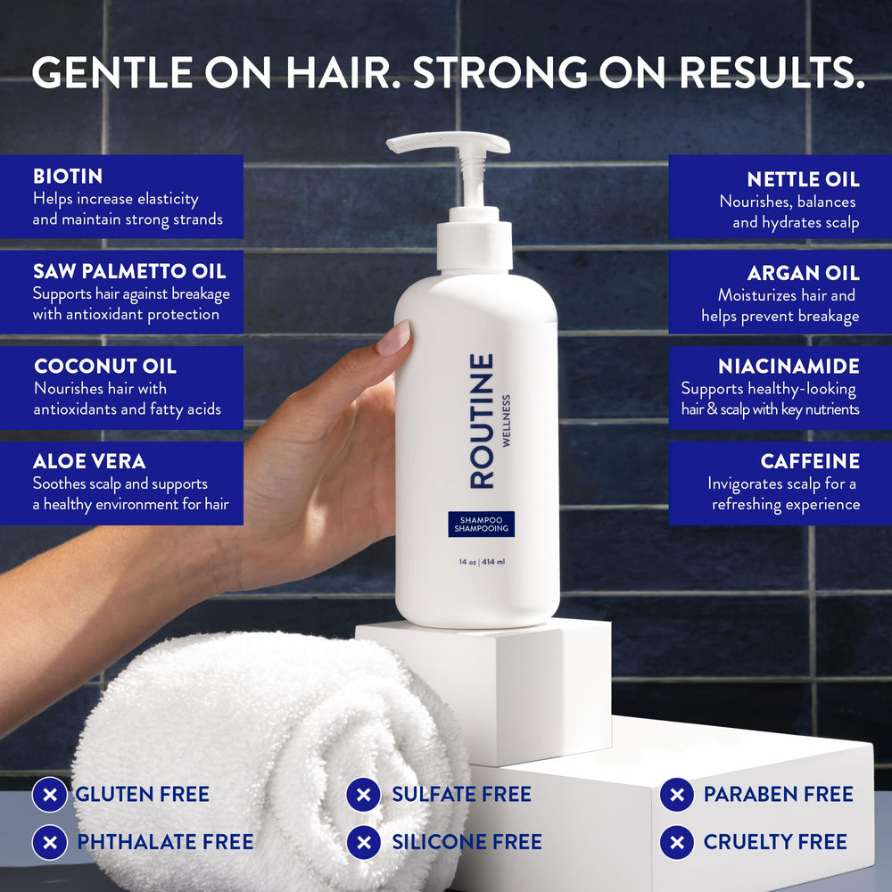 Routine Wellness creamy shampoo texture in palm for moisturizing performance