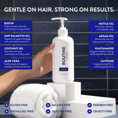 Routine Wellness creamy shampoo texture in palm for moisturizing performance