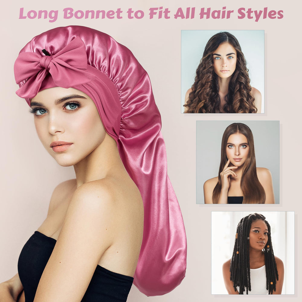 ROYBENS bonnet worn over braids demonstrating braid-friendly capacity benefit