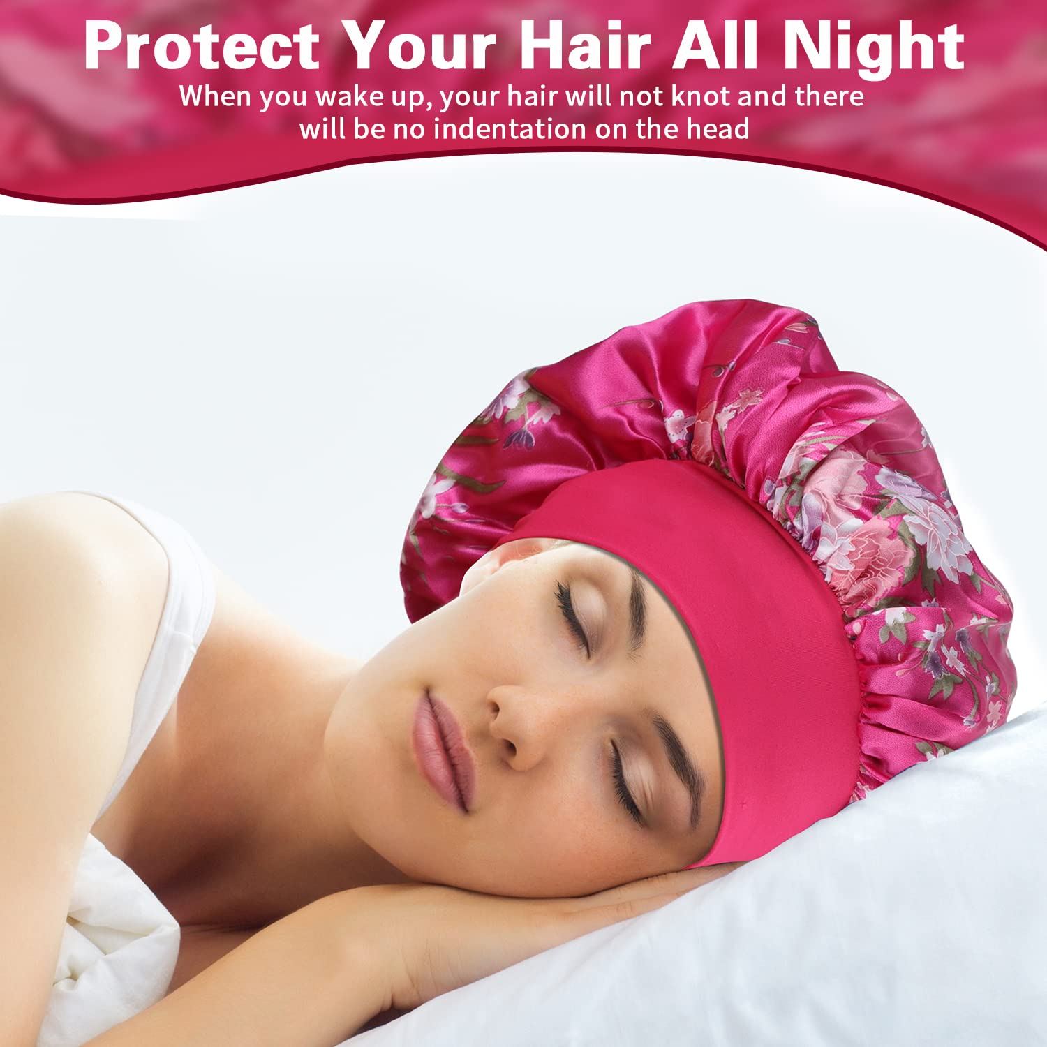 ROYBENS bonnet resting on bedside table illustrating nightly hair protection convenience
