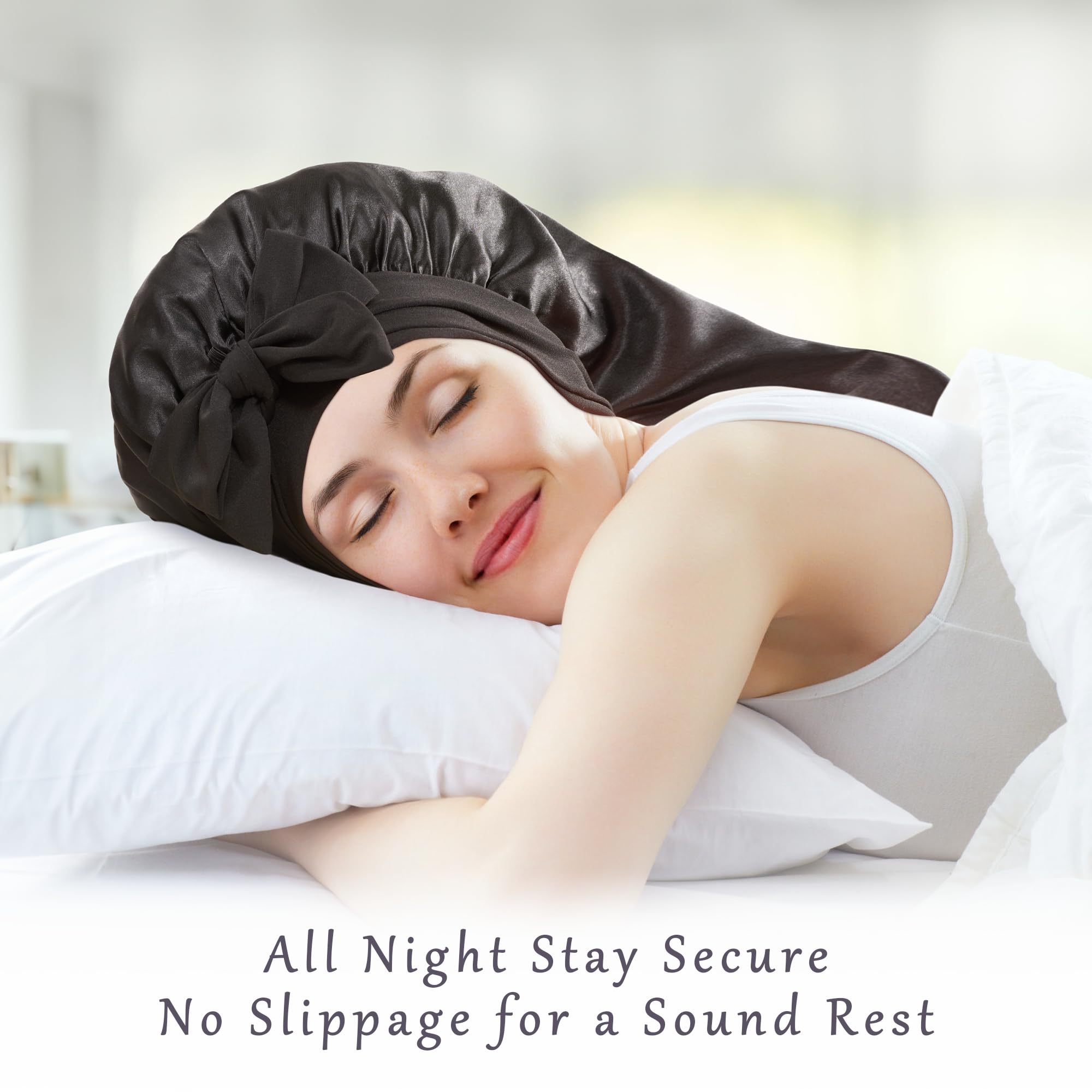ROYBENS bonnet in a bedside lifestyle scene promoting easy sleep care