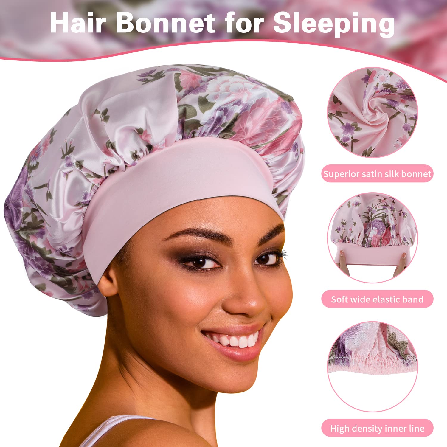 ROYBENS bonnet beside ruler for size comparison showing roomy fit for braids