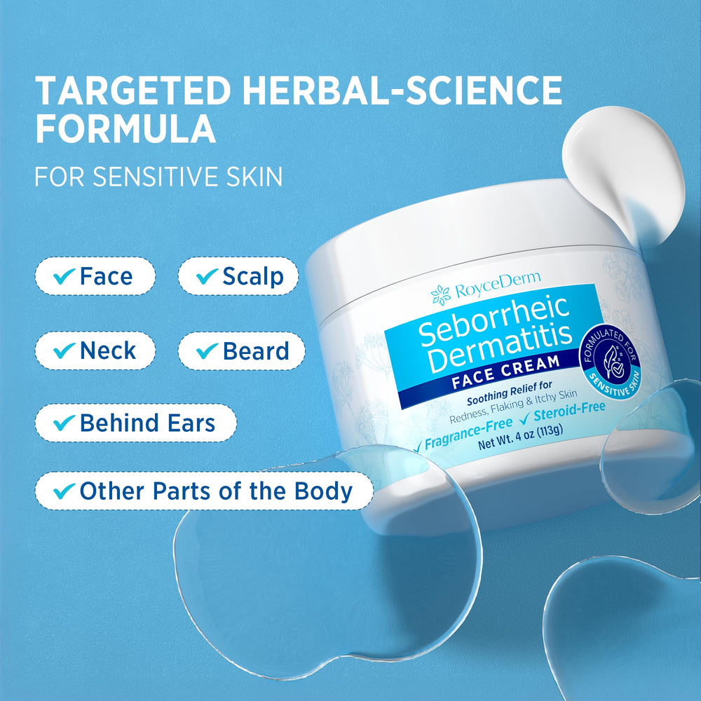 Roycederm applied to forehead demonstrates calm and comfort