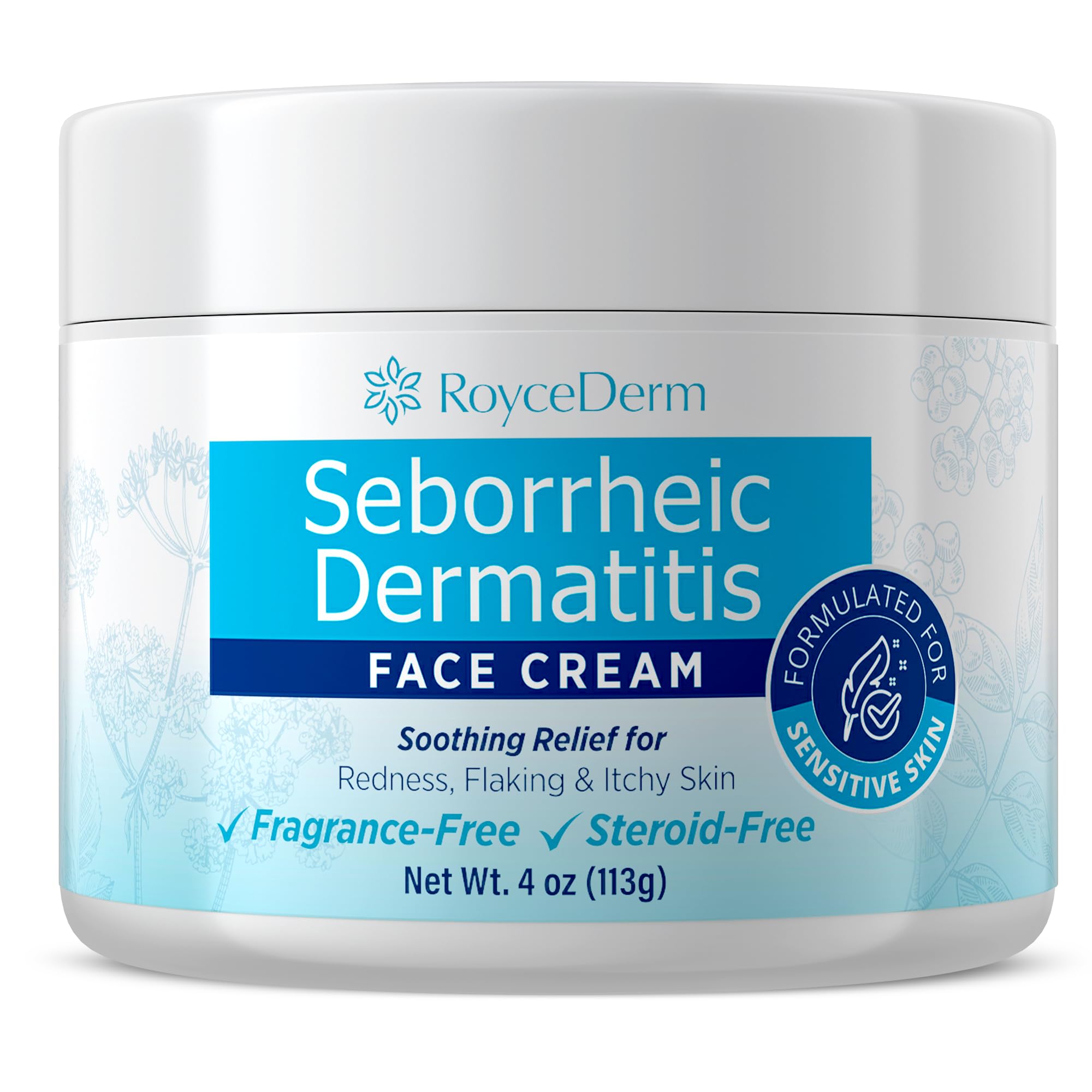 Roycederm front packaging shows cream jar and benefits