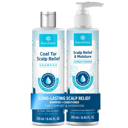 Roycederm front packaging duo showing both bottles for visible scalp relief
