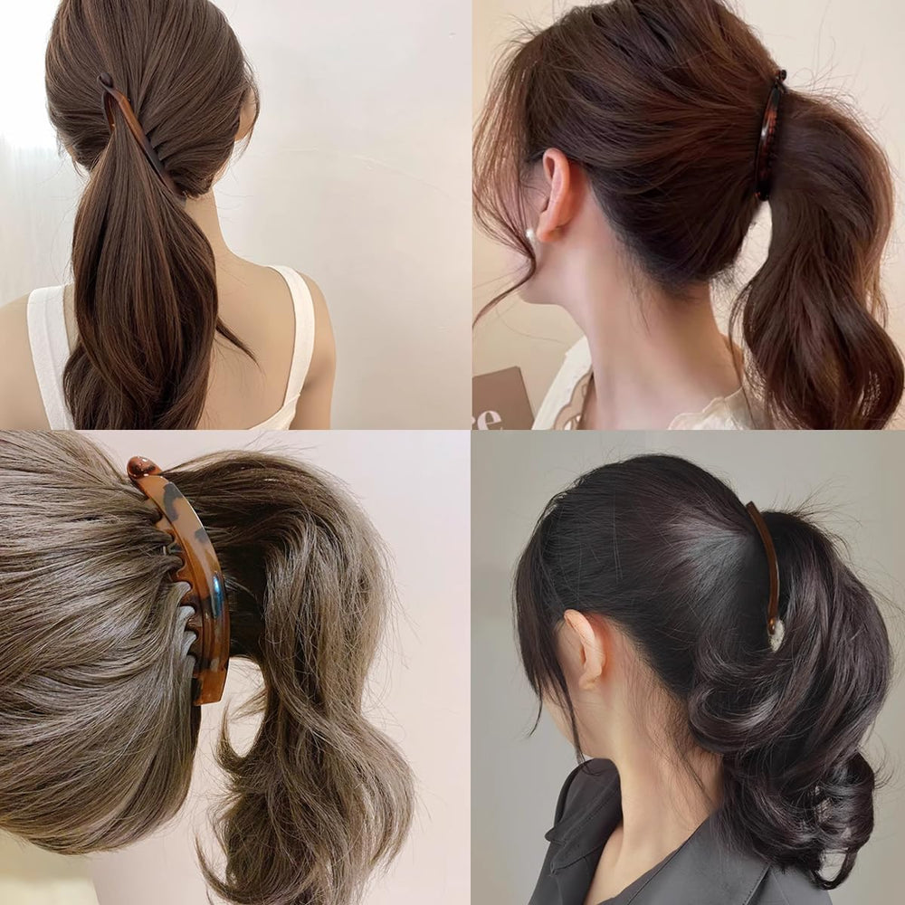 ROYHOO banana clip securing a ponytail illustrating reliable hold and easy styling on the go