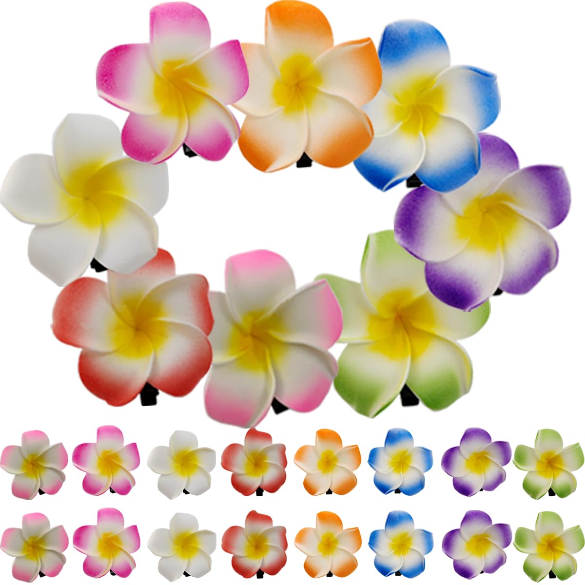 ROYHOO front packaging view showing colorful foam flower clips and quantity benefit