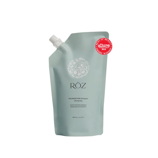 RŌZ pouch front view showing refill packaging and eco benefit