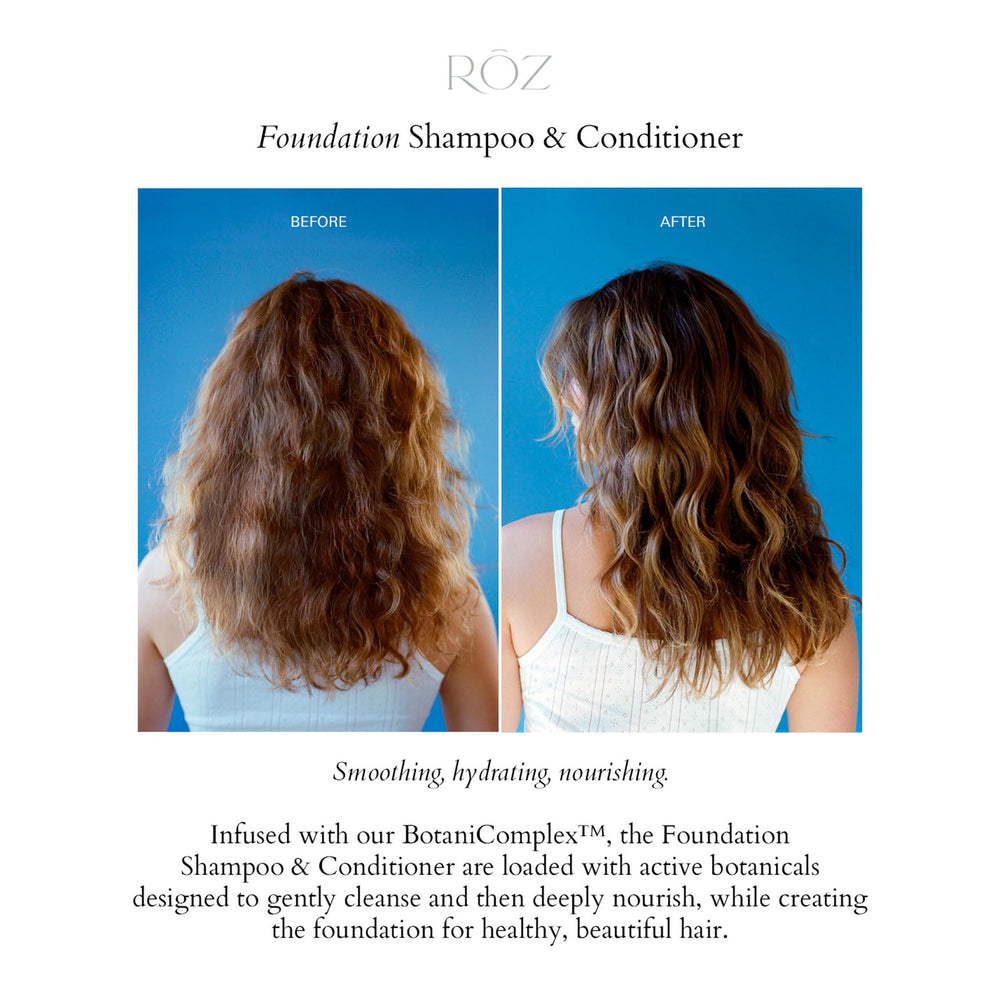 Model air-drying hair after using RŌZ shampoo for natural finish