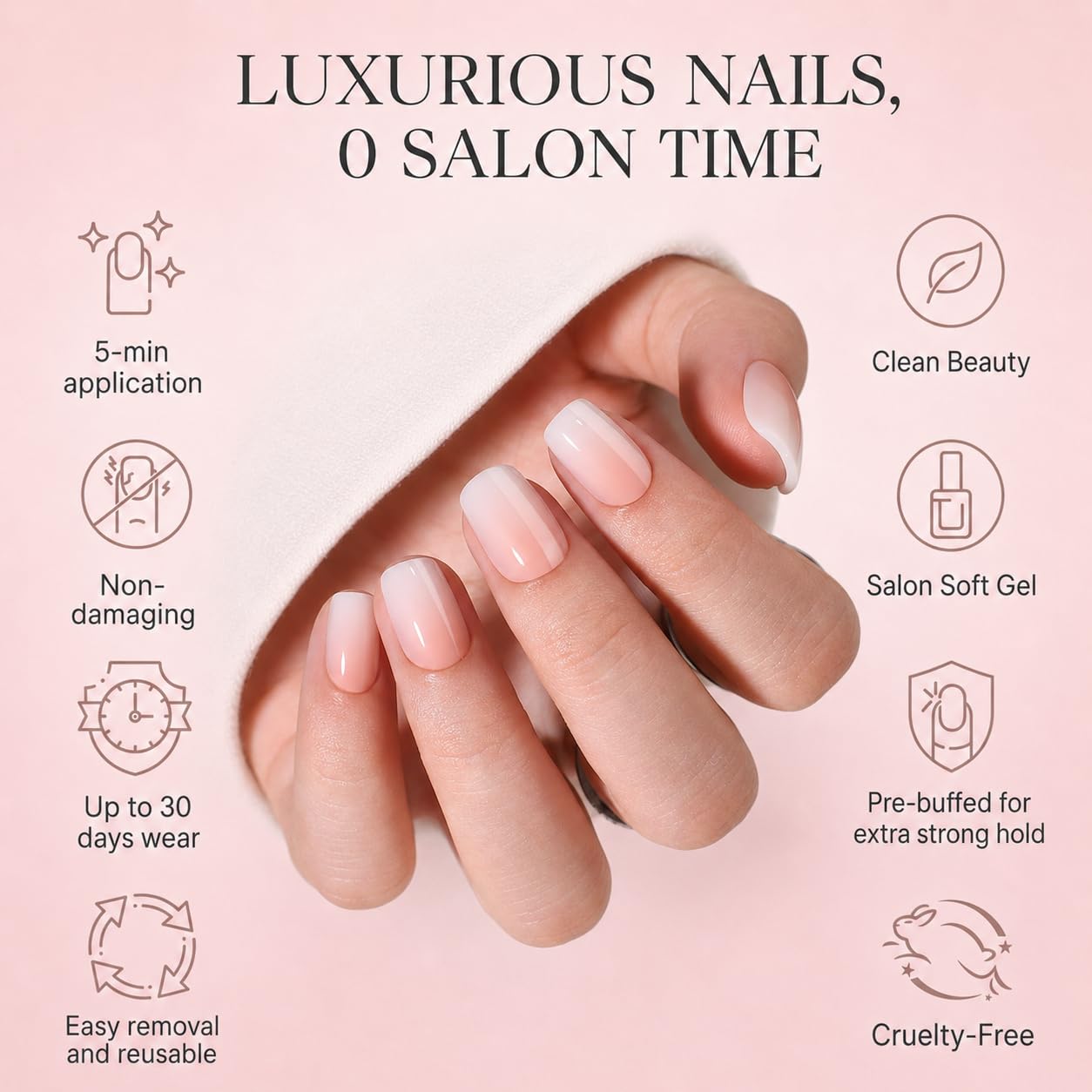RPNZL short square press on nails worn on hand showcasing shape