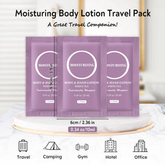 RSQAZQ close-up of a single sealed mini lotion packet highlighting hygienic use