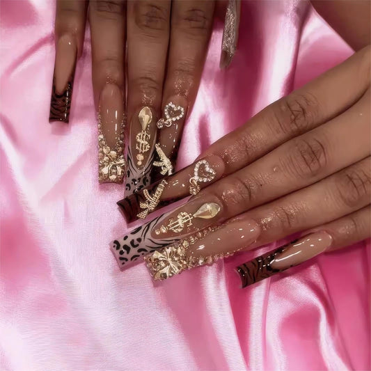 RTKHFZE front packaging showing 24-piece long square nail set and benefits