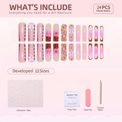 RTKHFZE full set of 24 acrylic nails laid out offering size variety