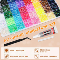 RTTTHEL 40-grid storage box open with organized vibrant rhinestone colors