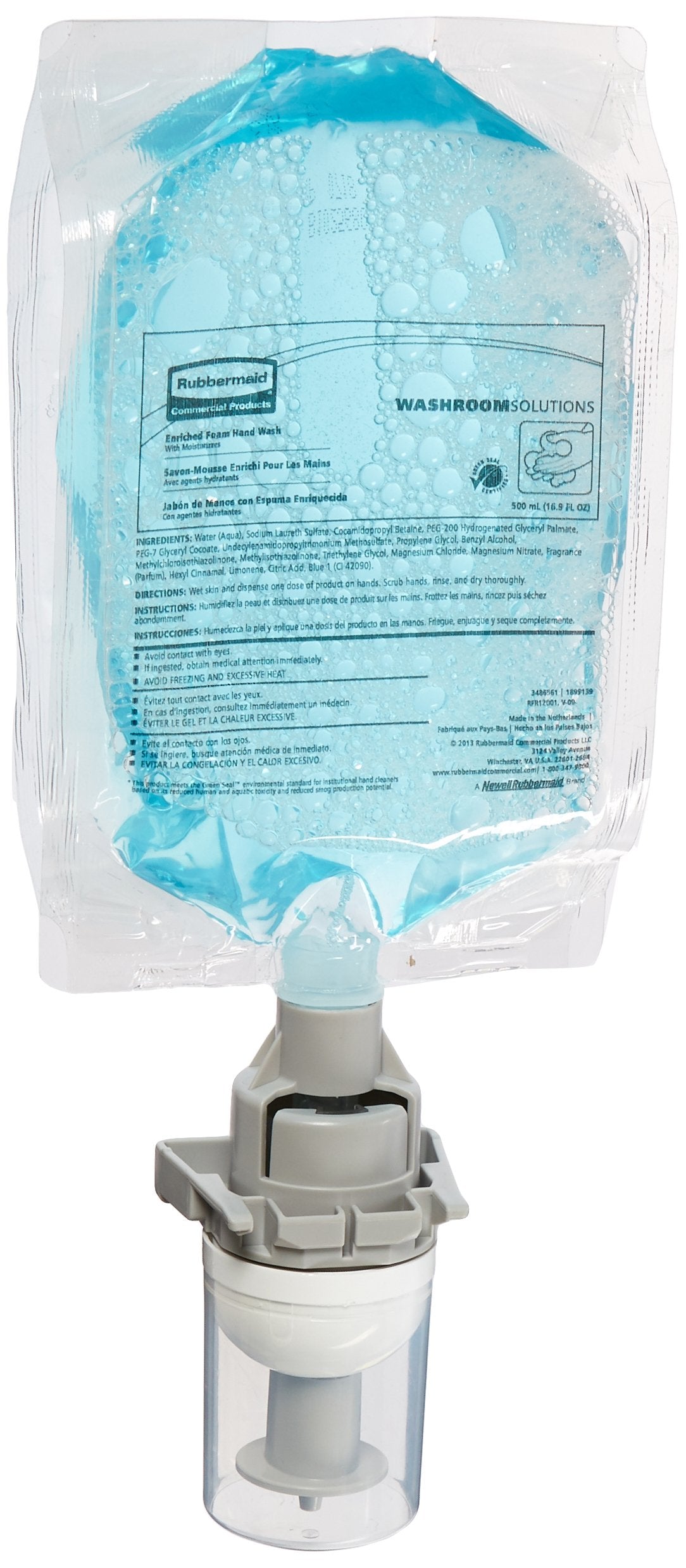 Rubbermaid refill front label showing product name and capacity, simplifies maintenance