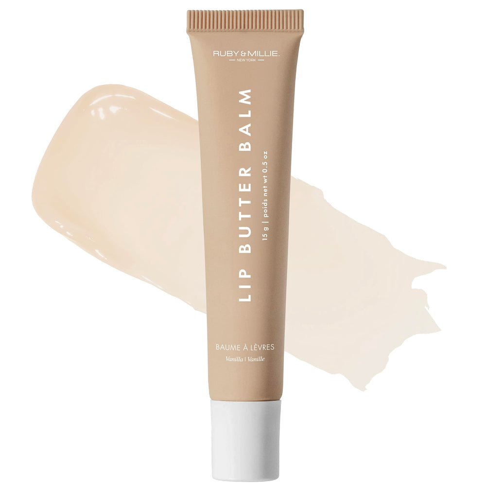 Ruby & Millie front packaging showing vanilla tinted lip balm, easy grab-and-go benefit