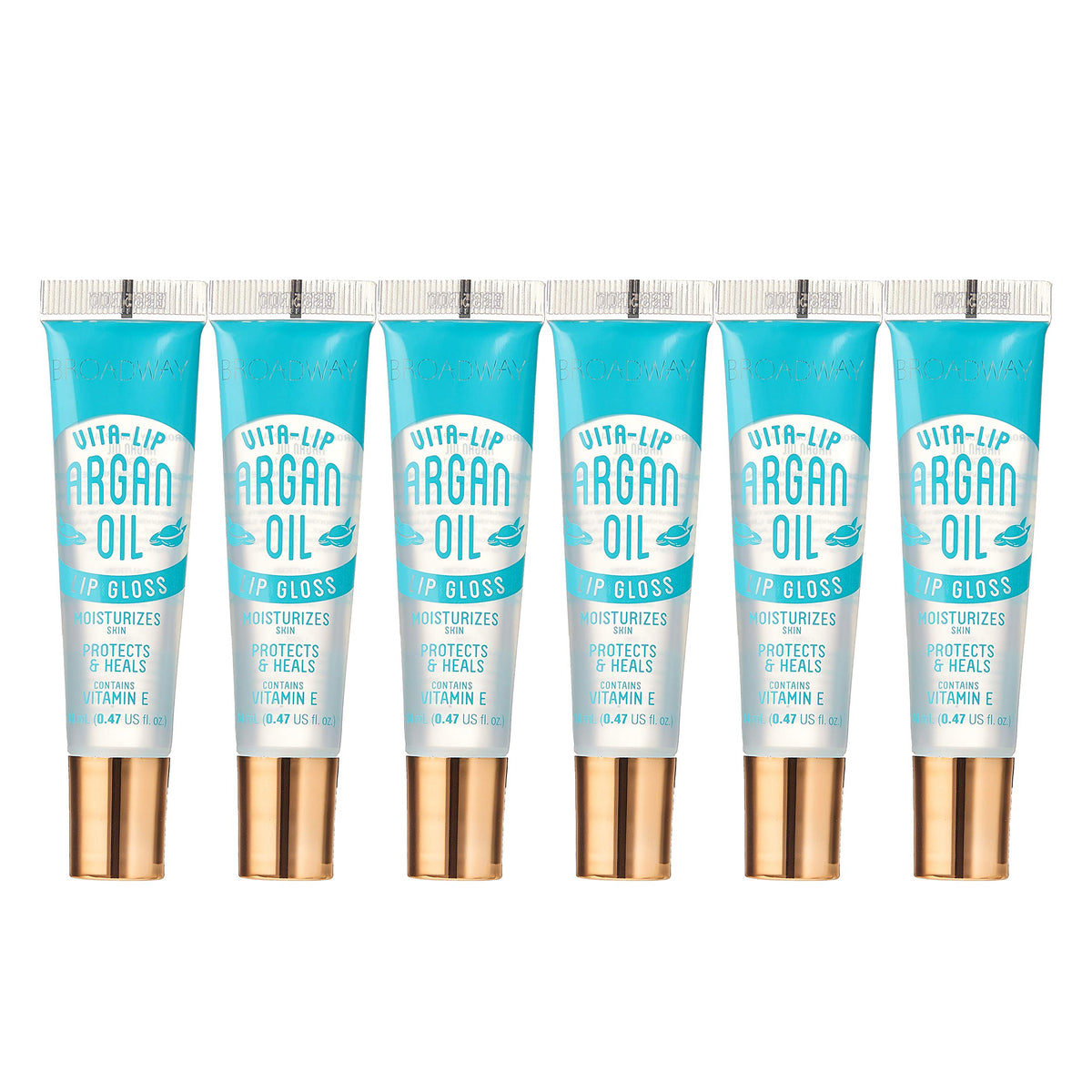 Ruby Kisses front packaging showing six gloss tubes and convenience