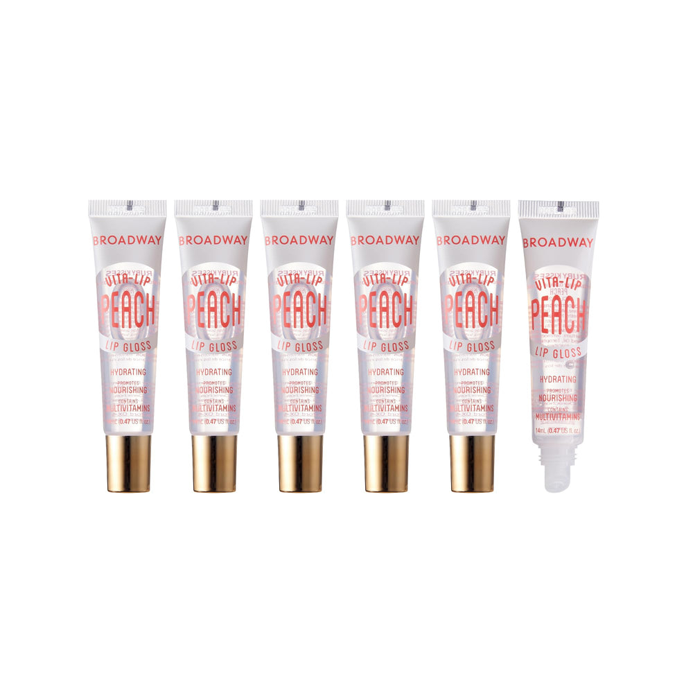 Ruby Kisses front packaging showing six-pack glosses and bright peach appeal
