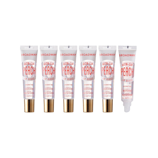 Ruby Kisses front packaging showing six-pack glosses and bright peach appeal