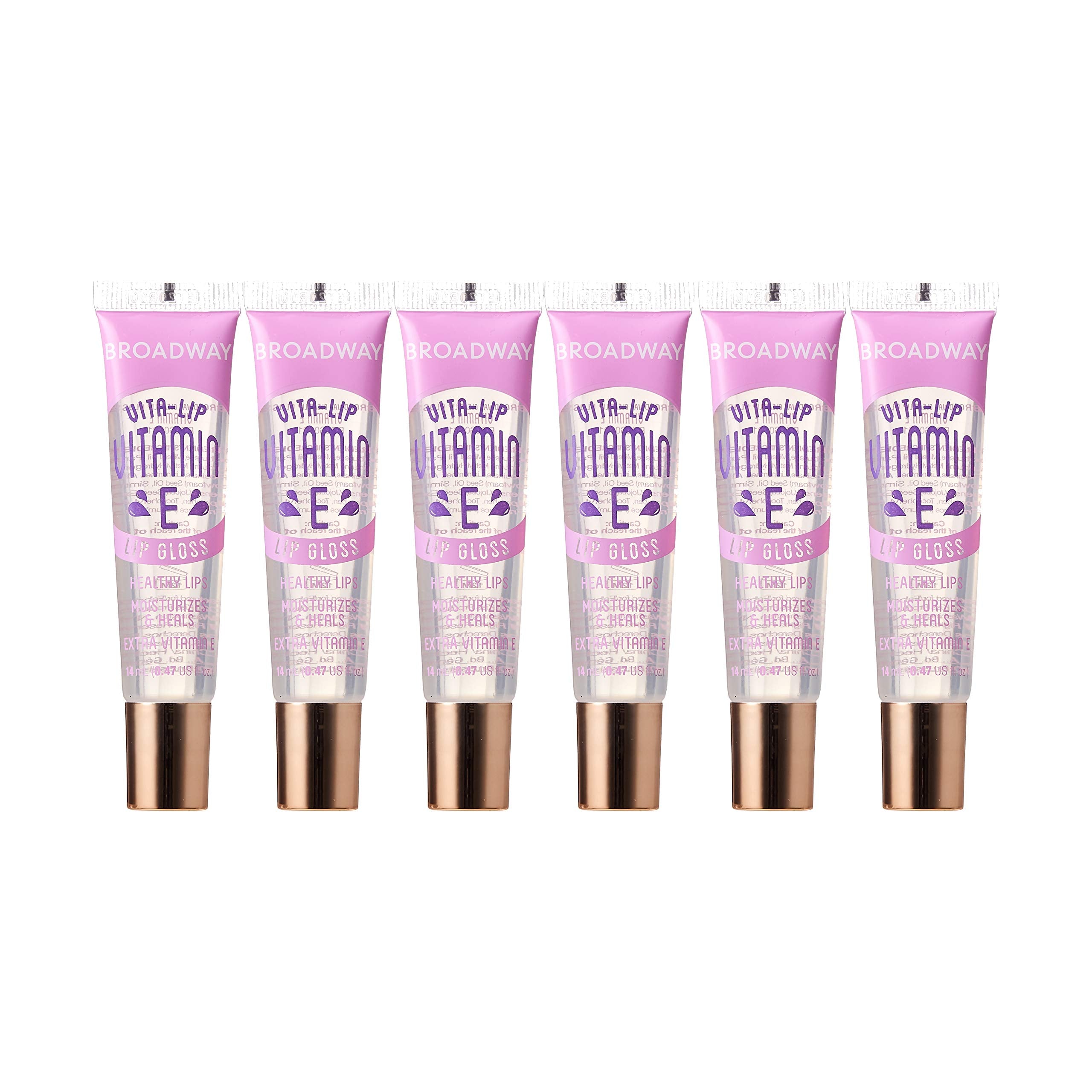 Ruby Kisses front packaging showing six clear gloss tubes and branding, convenient pack