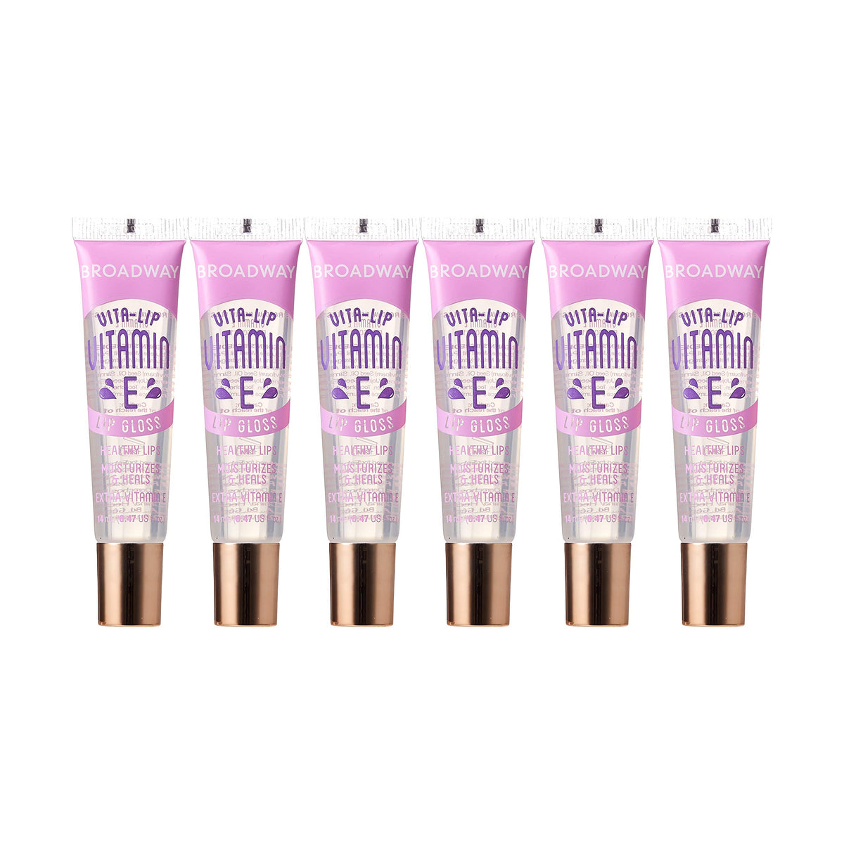 Ruby Kisses front packaging showing six clear gloss tubes and branding, convenient pack