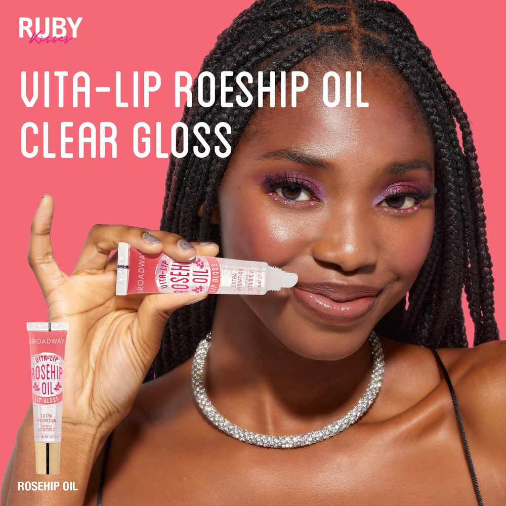 Ruby Kisses gloss on model lips for hydrated natural-looking shine