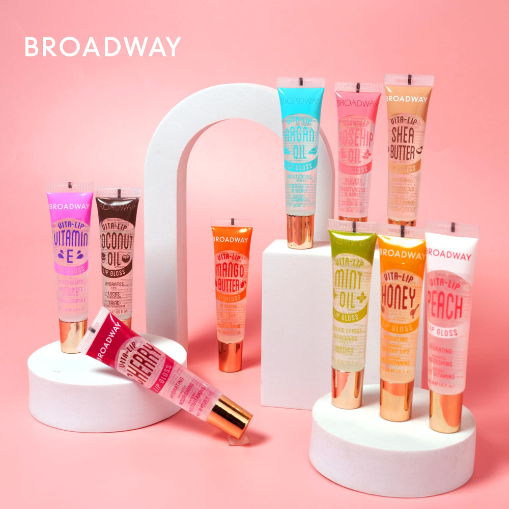 Ruby Kisses gloss inside a purse lifestyle shot conveying on-the-go touch-up ease