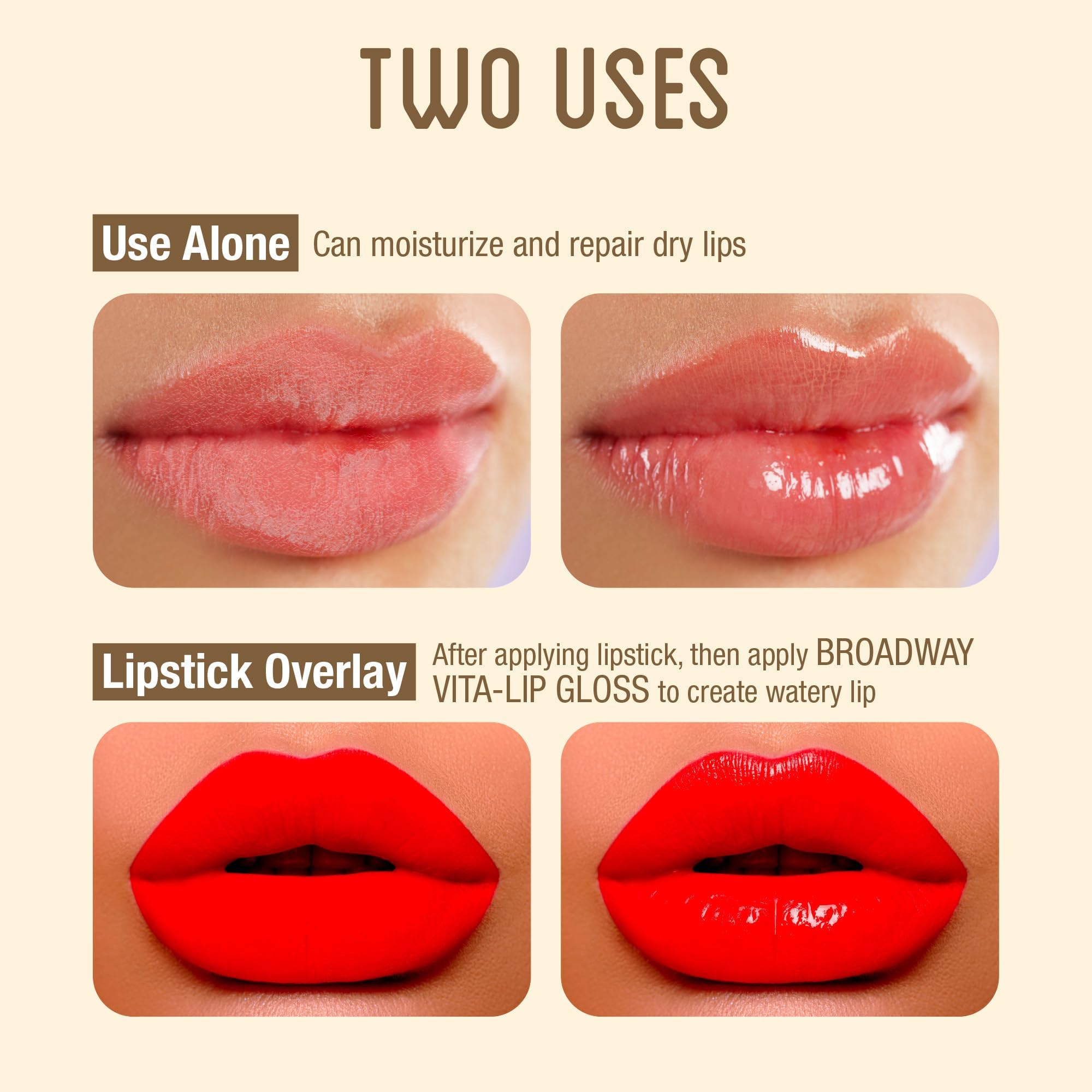 Ruby Kisses clear gloss applied on lips giving glossy polished look