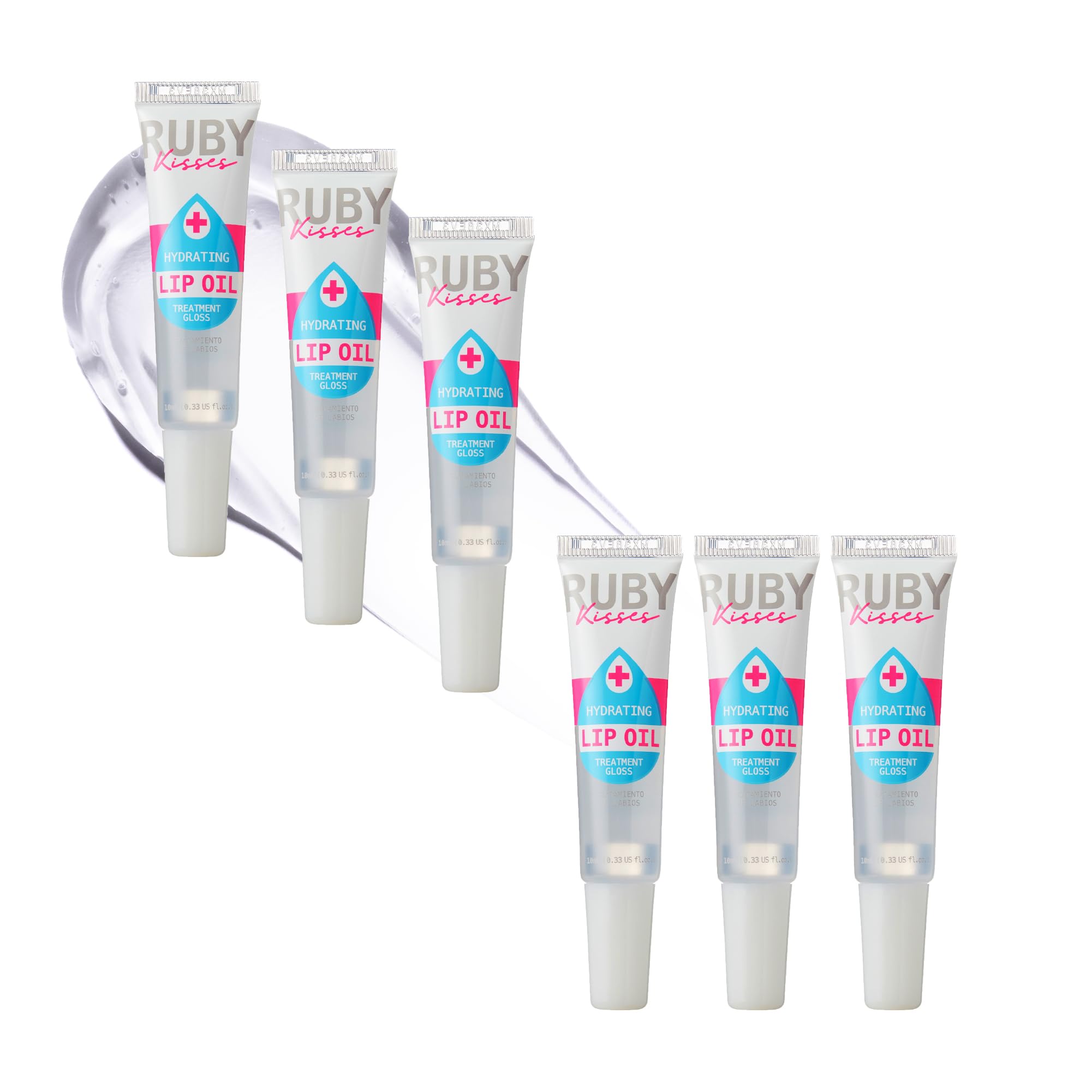 Ruby Kisses front tube showing clear lip oil and glossy finish benefit