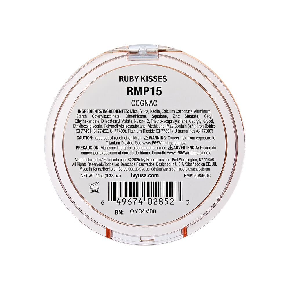 Ruby Kisses open compact revealing Cognac shade for natural medium coverage