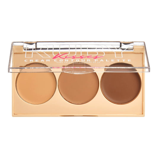 Ruby Kisses palette open with three cream shades showing blendable color range