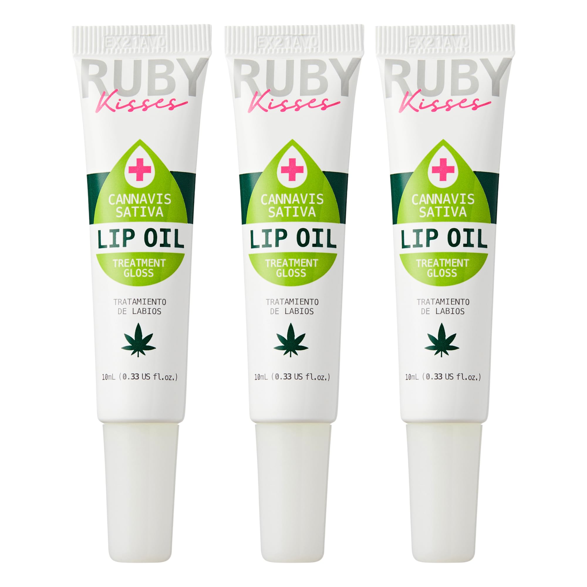 Ruby Kisses front packaging showing hydrating lip oil for daily shine and moisture