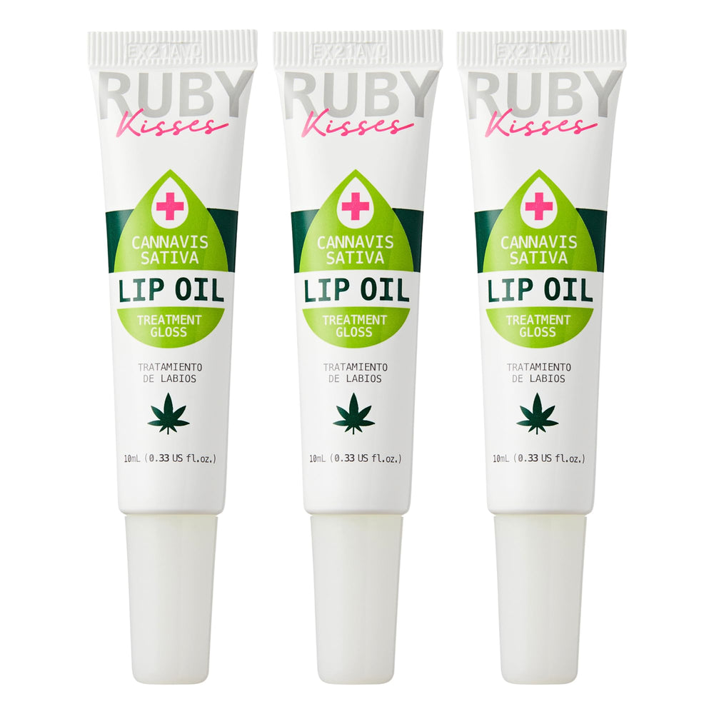 Ruby Kisses front packaging showing hydrating lip oil for daily shine and moisture