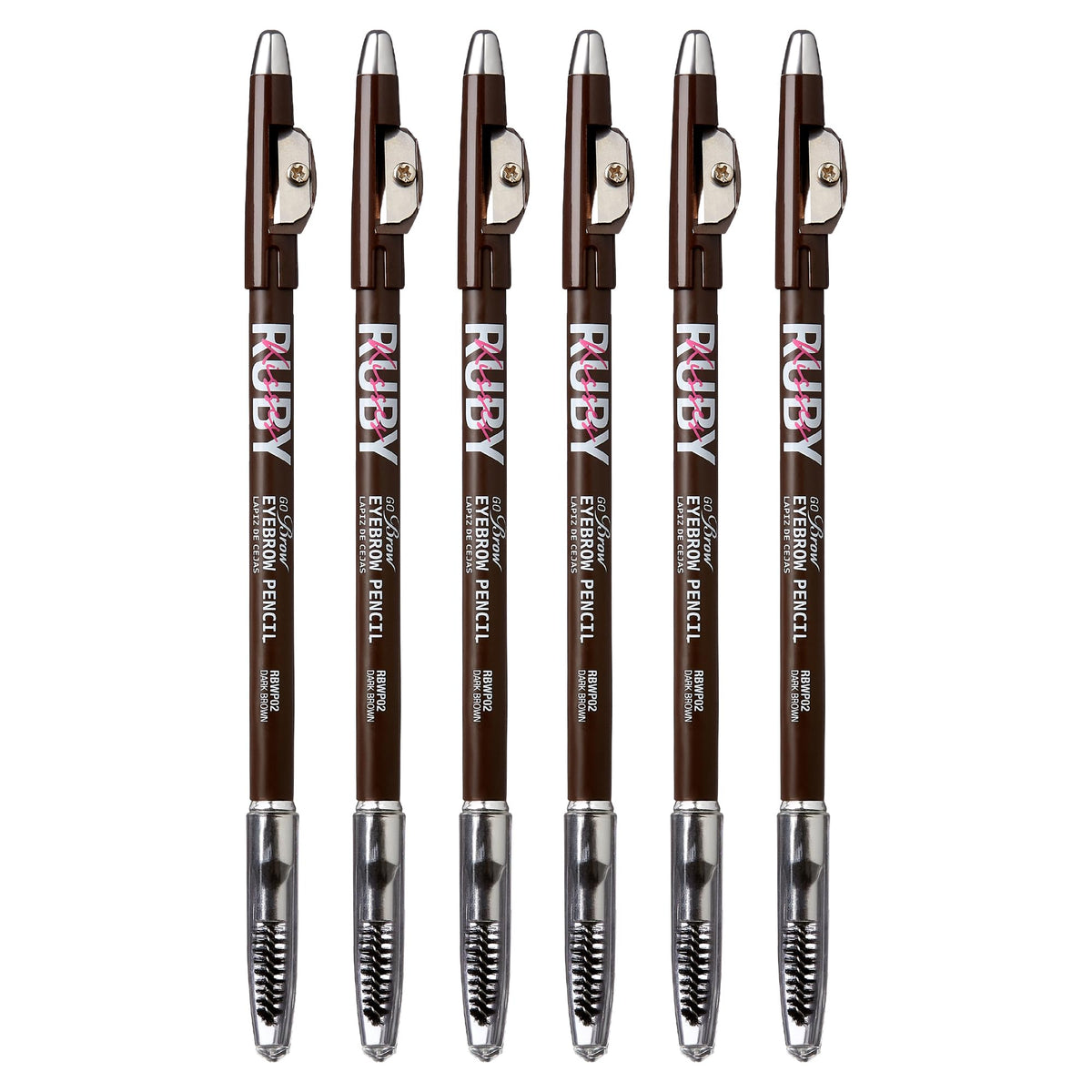 Ruby Kisses front packaging showing six pencils and pack benefit