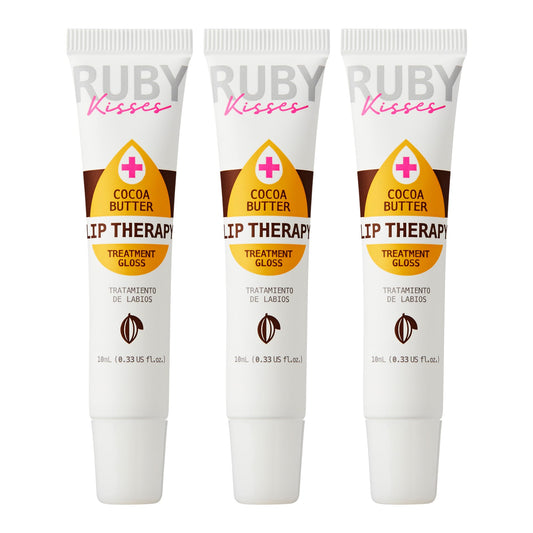 Ruby Kisses front packaging showing three clear lip oil tubes and benefits