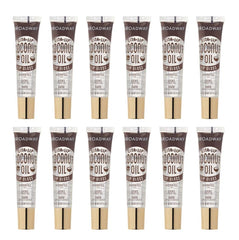 Ruby Kisses front packaging showing clear gloss tubes and coconut oil benefit