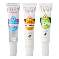 Ruby Kisses clear lip oil front packaging shows glossy protective finish