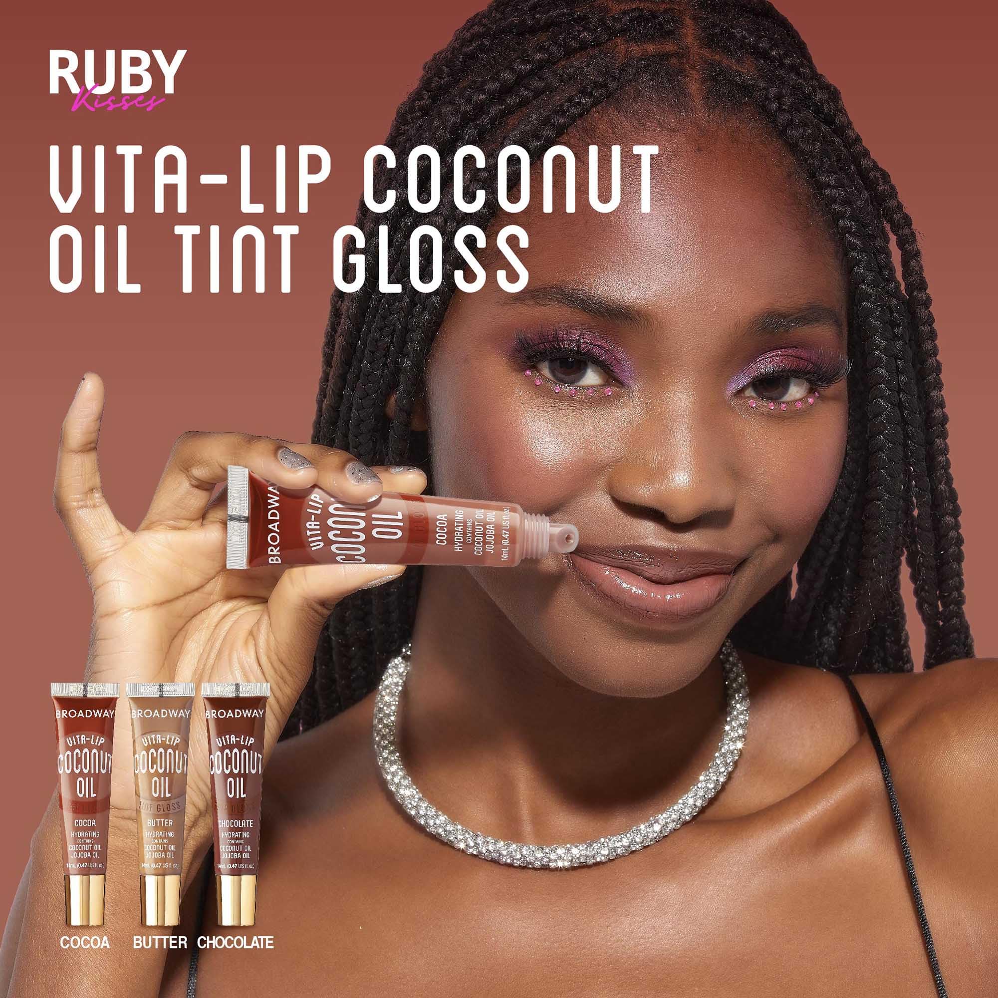 Ruby Kisses open tube revealing clear gloss texture and non-sticky sheen